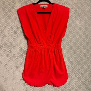 Vintage 90s Milano Red Wrap Top Small Scalloped Edge Cap Sleeve Retro Blouse